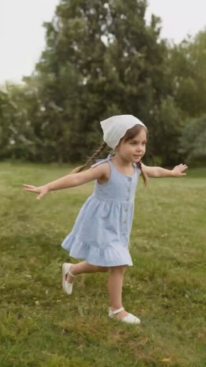 Cotton-Linen Tie-Strap Ruffled Princess Dress