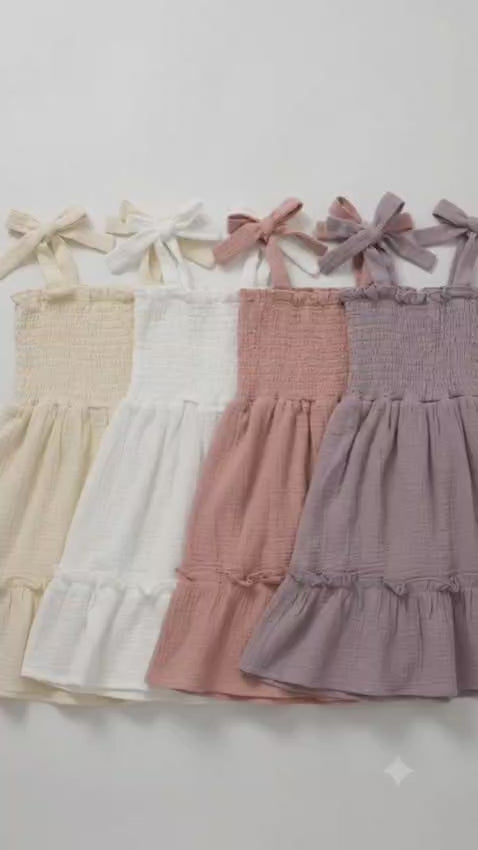Smocked Bow-Strap Sundress Dress