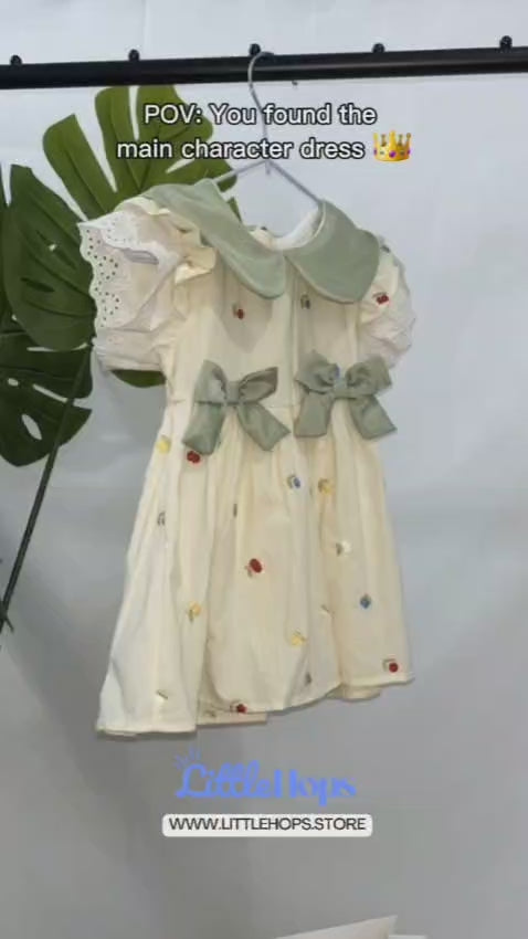 Floral Embroidered Bow A-Line Dress