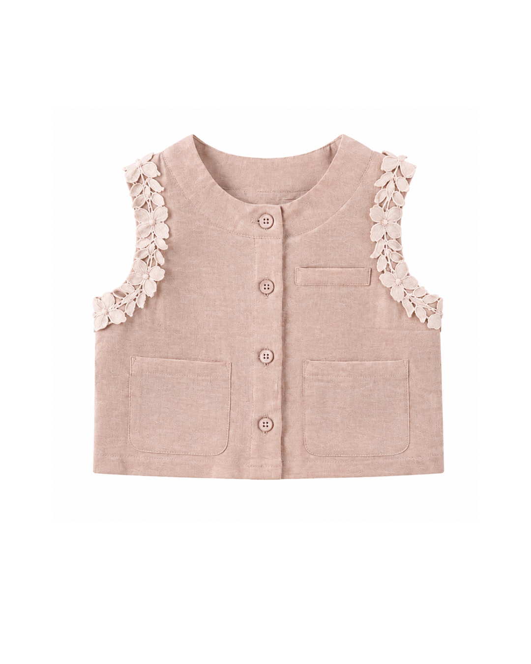 Floral Lace-Trim Cotton Blouse & Shorts Girl's Set