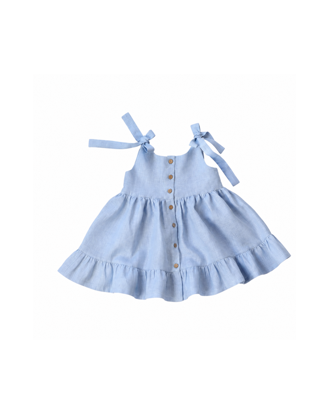 Cotton-Linen Tie-Strap Ruffled Princess Dress