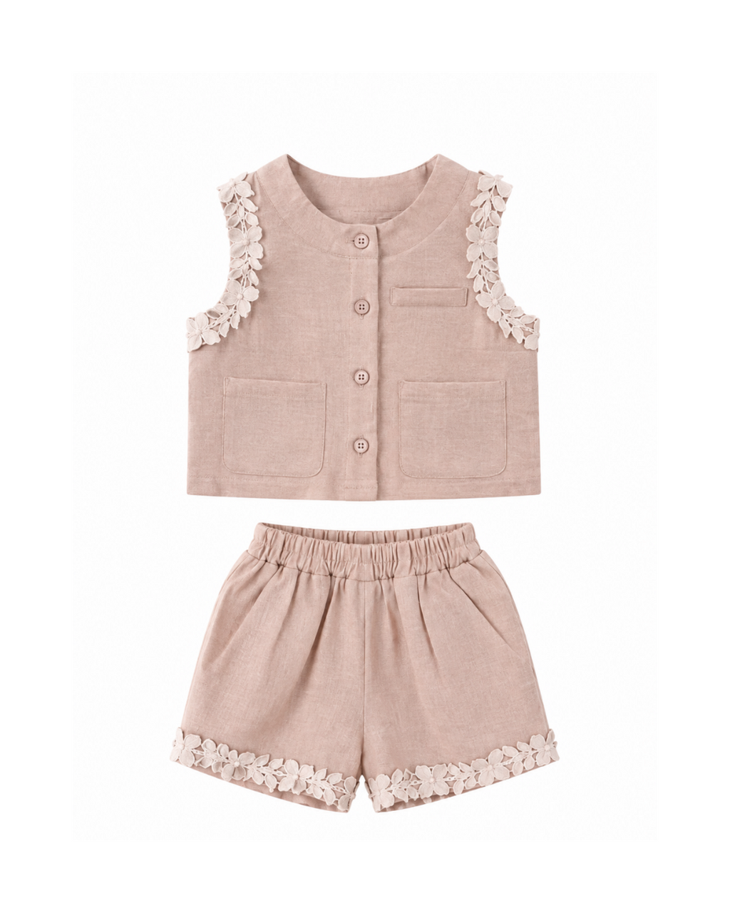 Floral Lace-Trim Cotton Blouse & Shorts Girl's Set