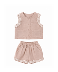 Floral Lace-Trim Cotton Blouse & Shorts Girl's Set