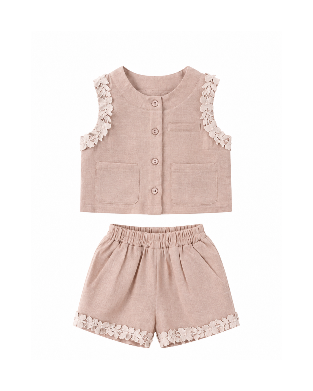 Floral Lace-Trim Cotton Blouse & Shorts Girl's Set
