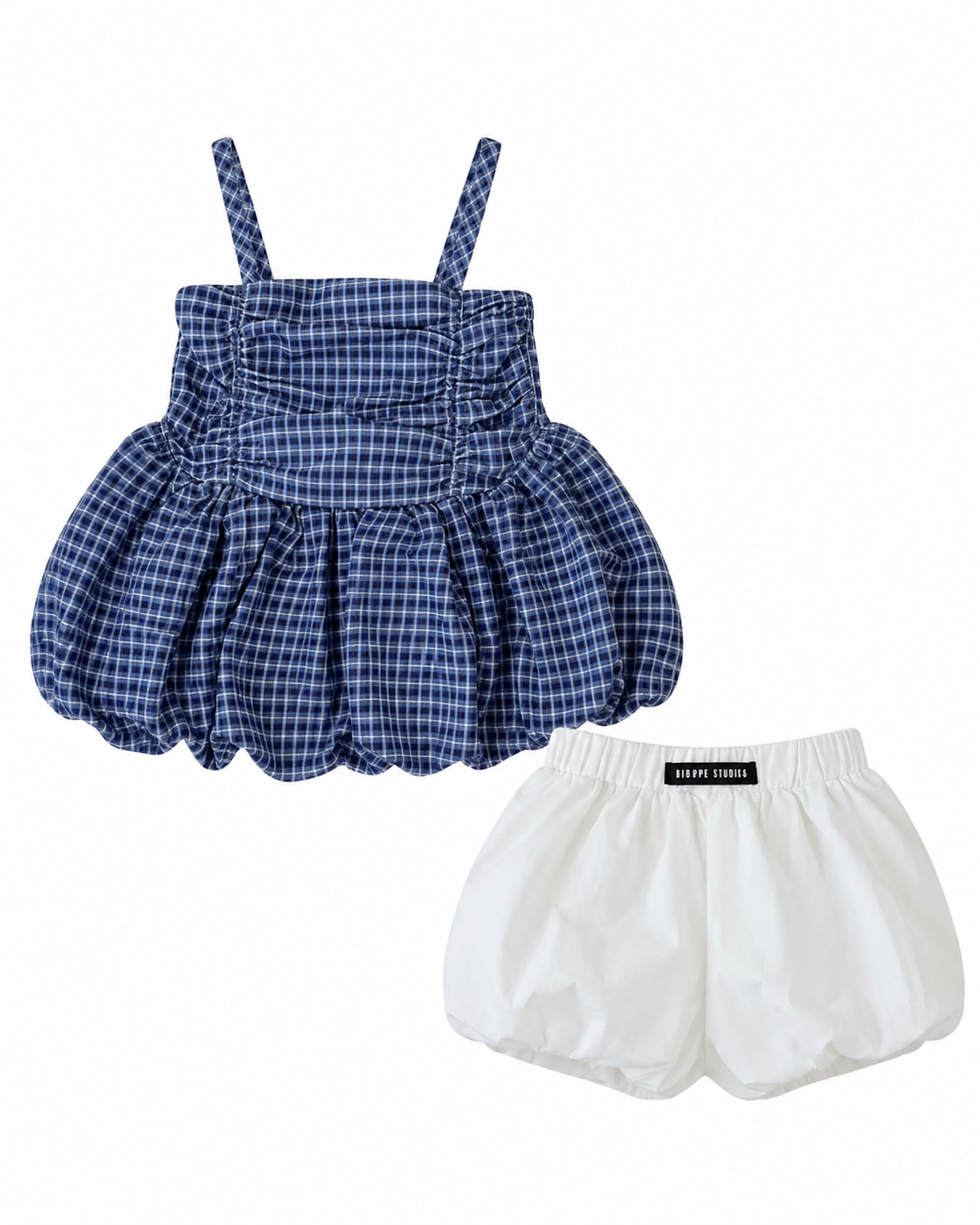 Summer Plaid Peplum Girl's Set - Blue & White