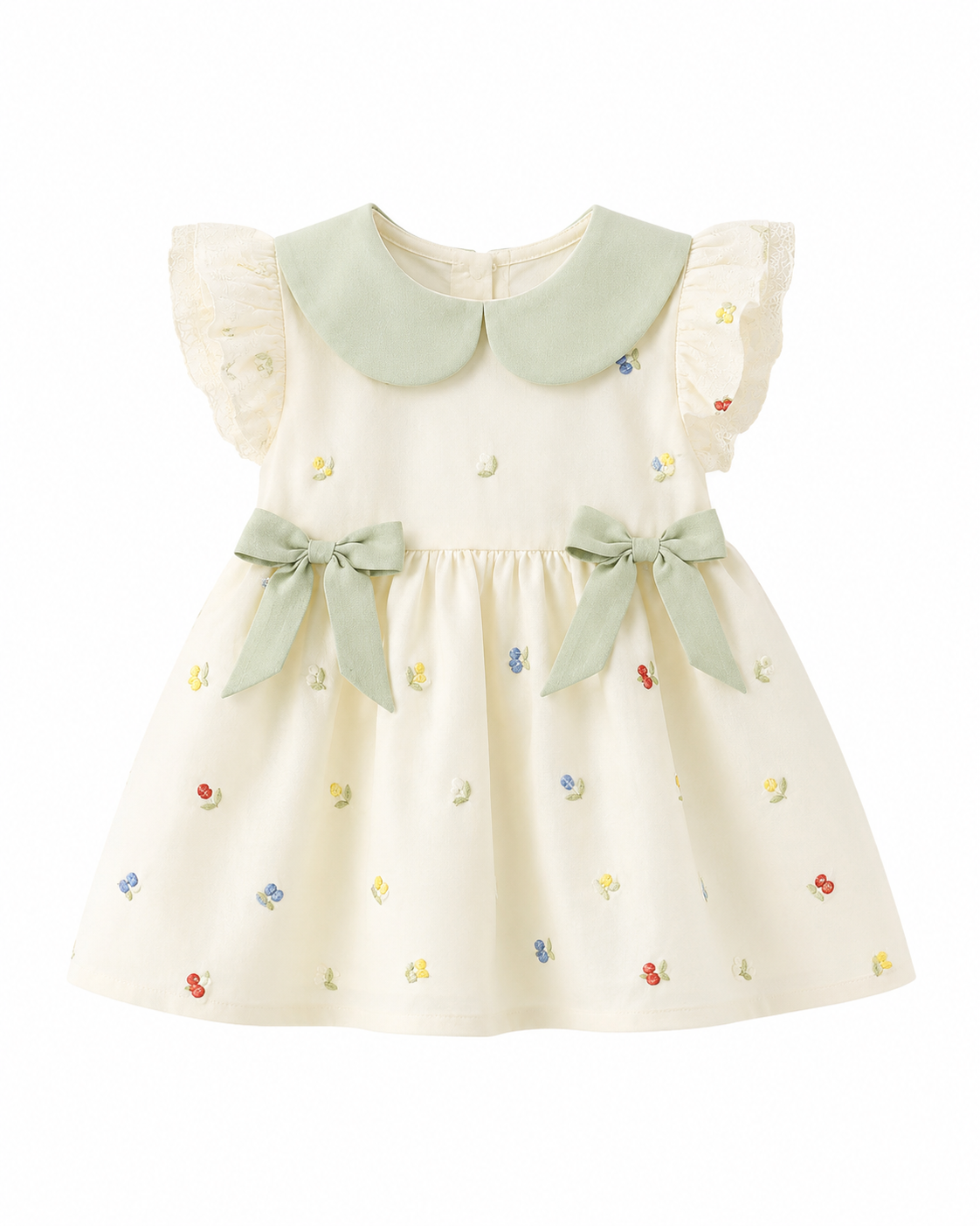 Floral Embroidered Bow A-Line Dress