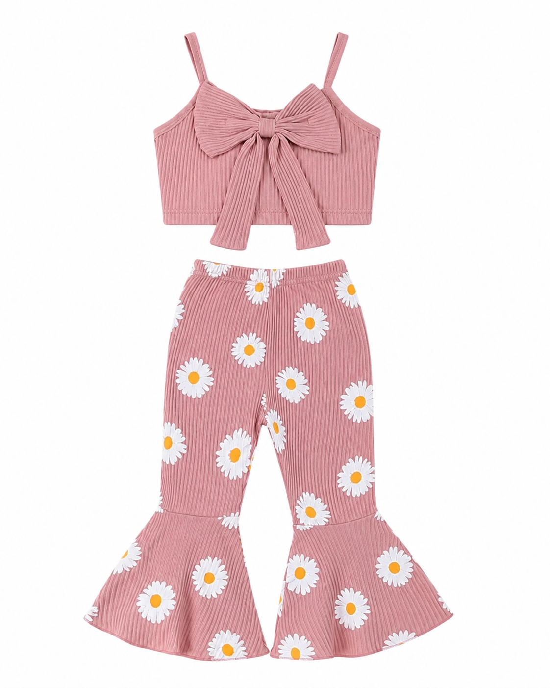 Daisy Girl's Set Print Ribbed Tank & Flared Pants