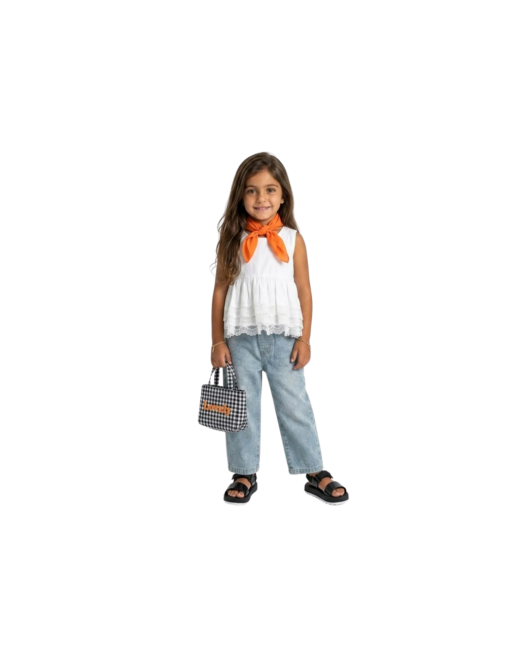 Lace Peplum Top & Glitter Denim Girl's Set
